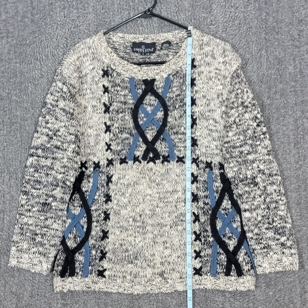 Carole Little Sweater Womens Large Heathered Black White Geometric 3/4 Sleeve - Picture 3 of 11